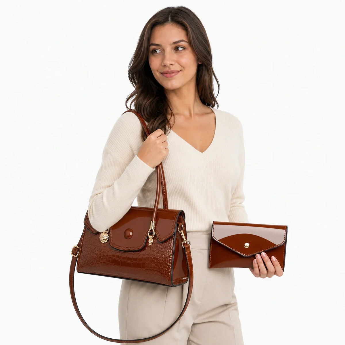 Crocodile Pattern Leather Crossbody Bag & Wallet Set - KIRA