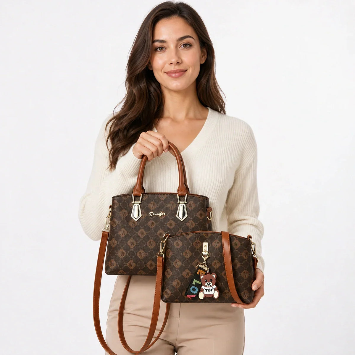 Printed Leather Handbag Set - MIRA