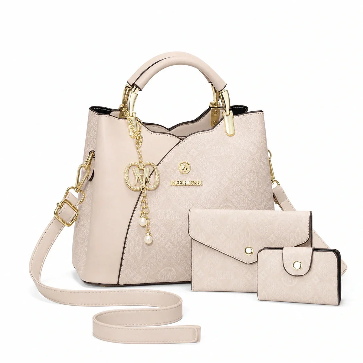 Leather Letter Print Handbag Set - Elys