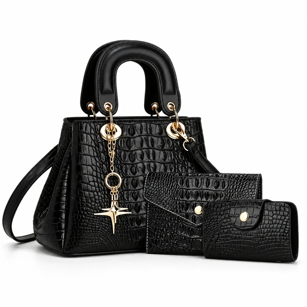 Crocodile-Embossed Leather Bag Set - Vex