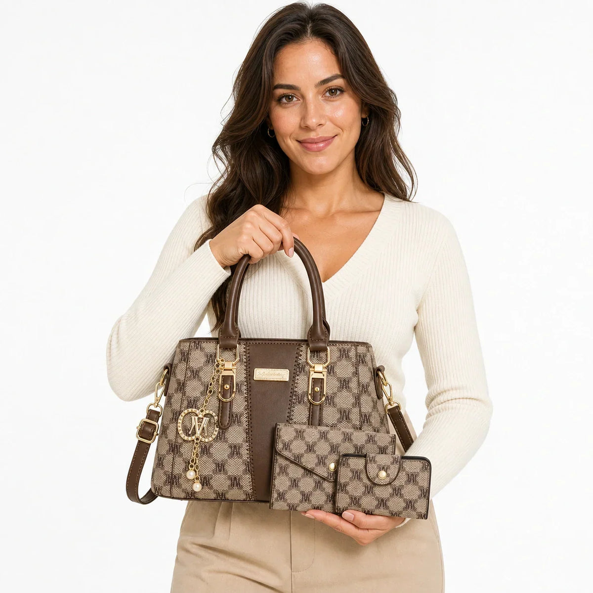 Leather Letter-Print Tote Set - Luvo